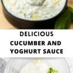Pinterest image with photos of Cucumber and Yoghurt Dip.