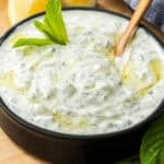 Pinterest image with photo of Cucumber and Yoghurt Dip.