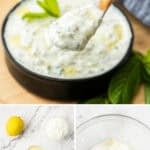 Pinterest image with photos of Cucumber and Yoghurt Dip.