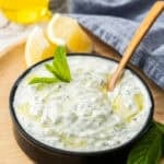 Pinterest image with photo of Cucumber and Yoghurt Dip.