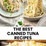 Pinterest image with photos of Canned Tuna Recipes.