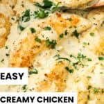Pinterest image with photo of Creamy Mustard and Spinach Chicken.