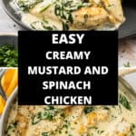 Pinterest image with photos of Creamy Mustard and Spinach Chicken.