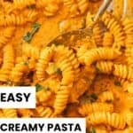 Pinterest image with photo of Creamy Roasted Red Pepper Pasta.