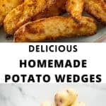Pinterest image with photos of Crispy Baked Potato Wedges.