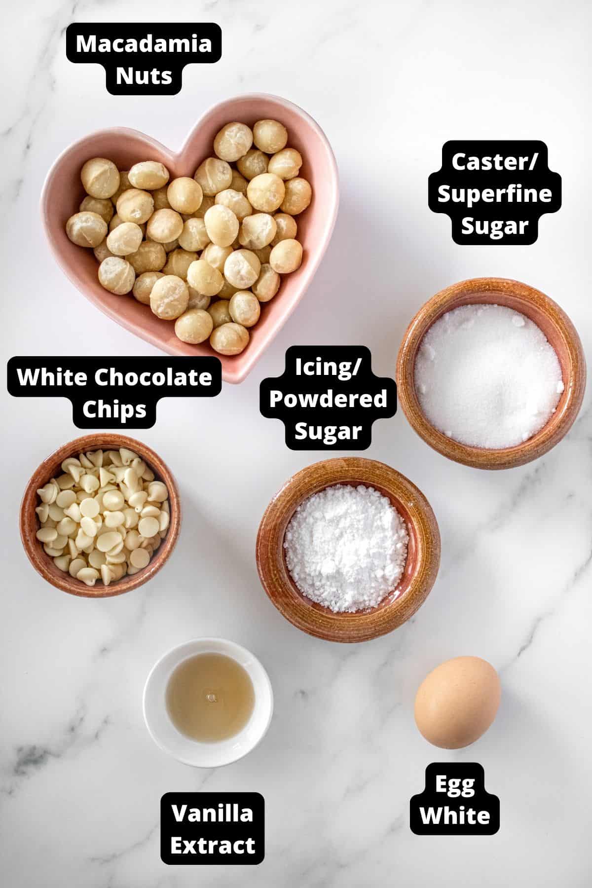 Ingredients in this recipe on a white marble background.