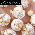 Pinterest image with photo of Gluten-Free Macadamia Cookies.