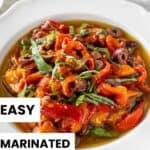 Pinterest image with photo of Marinated Capsicums.