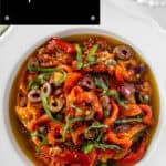 Pinterest image with photo of Marinated Capsicums.