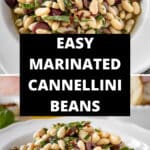 Pinterest image with photos of Marinated White Beans.