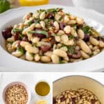 Pinterest image with photos of Marinated White Beans.