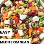 Pinterest image with photo of Mediterranean Bean Salad.
