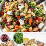 Pinterest image with photos of Mediterranean Bean Salad.