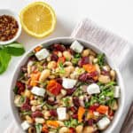 Pinterest image with photo of Mediterranean Bean Salad.