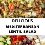 Pinterest image with photos of Mediterranean Lentil Salad.