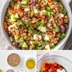 Pinterest image with photos of Mediterranean Lentil Salad.