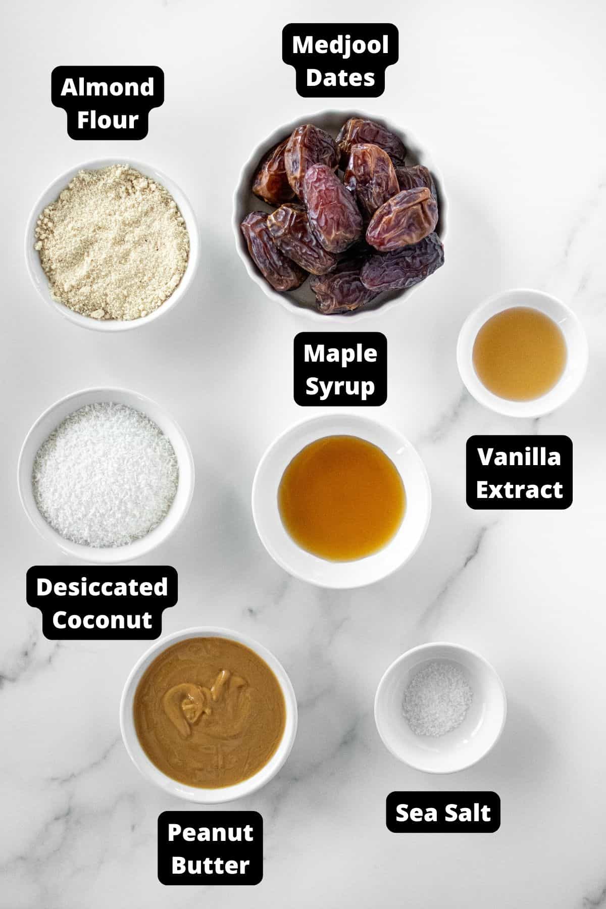 Ingredients in this recipe on a white marble background.