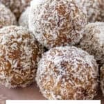 Pinterest image with photo of Peanut Butter Bliss Balls.