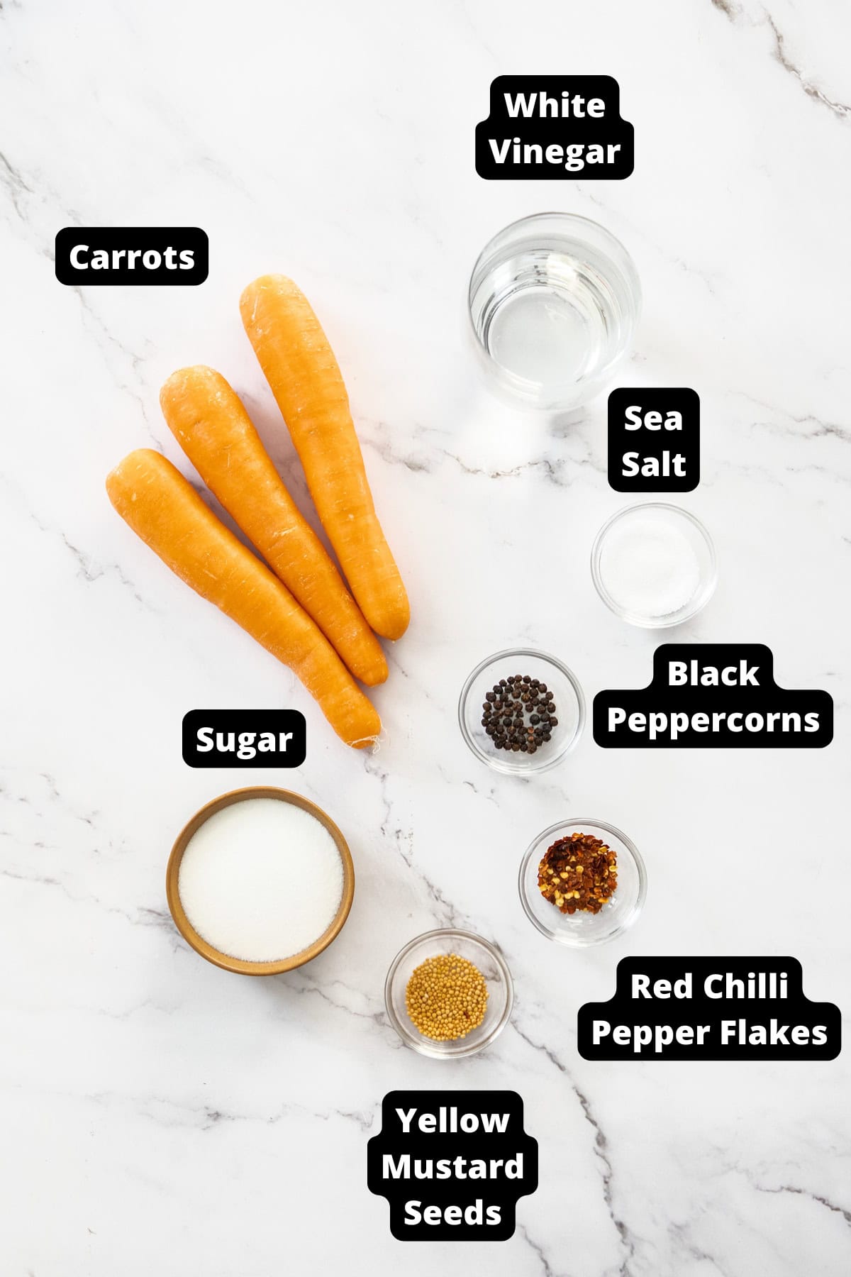 Ingredients in this recipe on a white marble background.