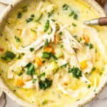 Pinterest image with photo of Creamy Chicken Noodle Soup.