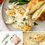Pinterest image with photos of Creamy Herb Chicken.