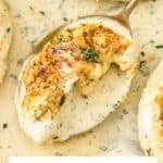 Pinterest image with photo of Creamy Herb Chicken.