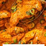 Pinterest image with photo of Creamy Red Pepper Chicken.