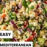 Pinterest image with photo of Mediterranean Quinoa Salad.
