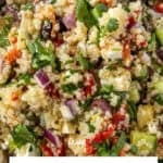 Pinterest image with photo of Mediterranean Quinoa Salad.