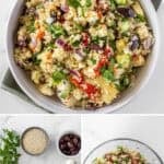 Pinterest image with photos of Mediterranean Quinoa Salad.