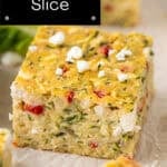 Pinterest image with photo of Mediterranean Zucchini Slice.