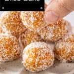 Pinterest image with photo of Peach Bliss Balls.