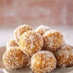 Pinterest image with photo of Peach Bliss Balls.