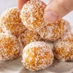 Pinterest image with photo of Peach Bliss Balls.