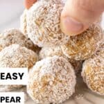 Pinterest image with photo of Pear Bliss Balls.