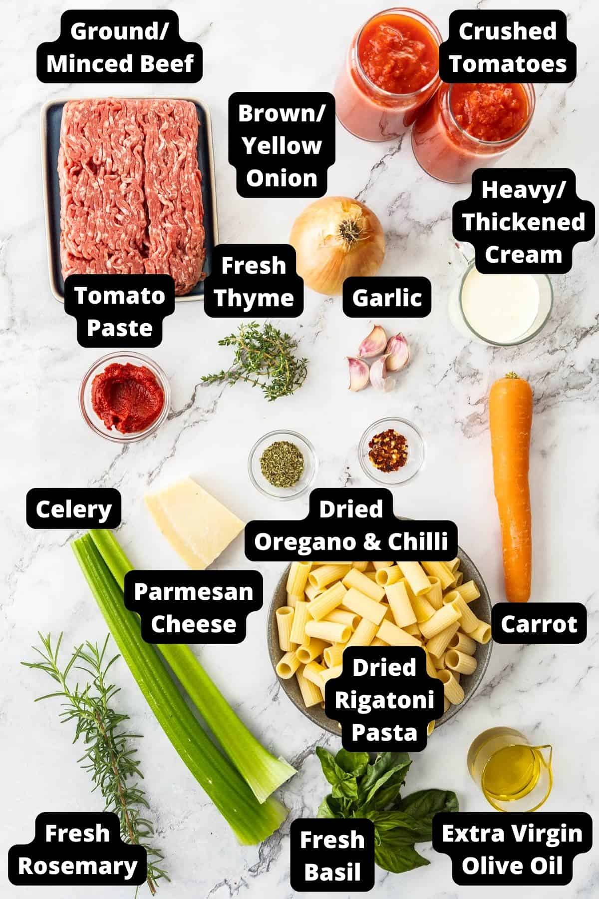 Ingredients in this recipe on a white marble background.