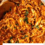 Pinterest image with photo of Mediterranean Pulled Chicken.